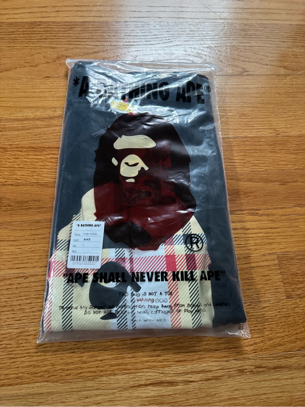 Bape Black Plaid Ape Graphic T-Shirt